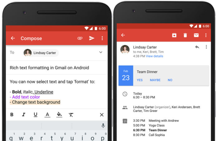 Gmail android uygulaması, gmail diğer özellikler